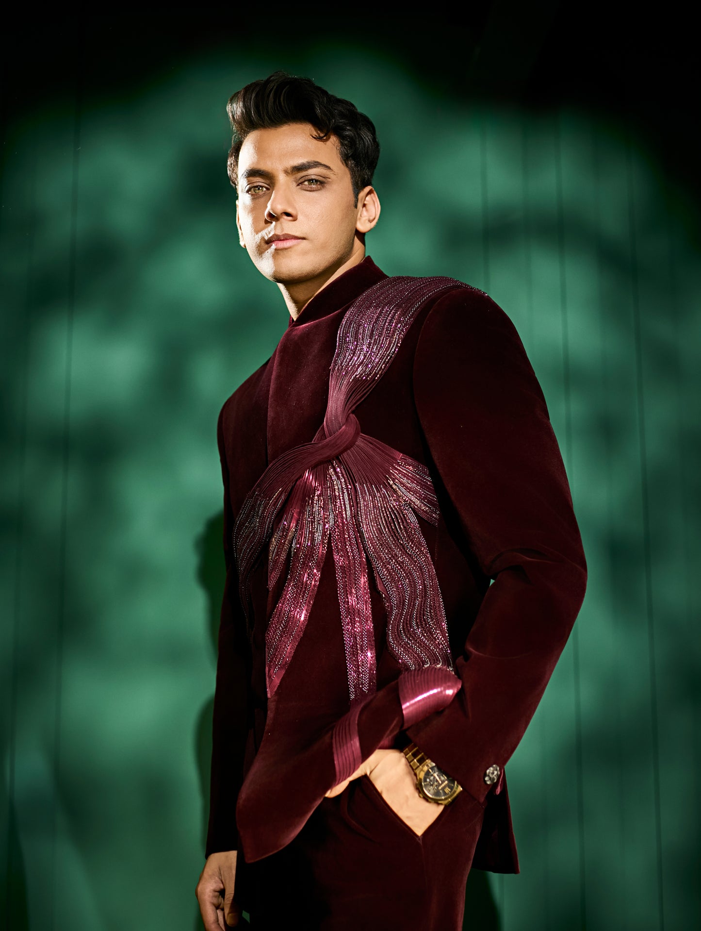 VISHAL JETHWA IN SCULPTED MICRO-PLEATED BANDHGALA